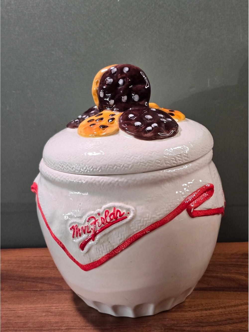 Vintage Mrs Fields Ceramic Cookie Jar Cookies Lid Kitchen Canister